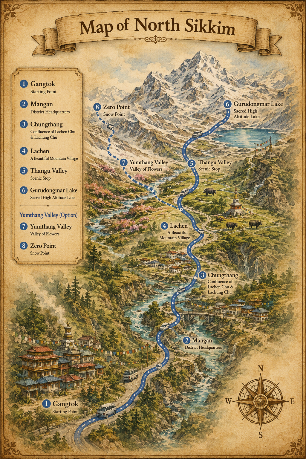 tour Destinations North Sikkim tour map
