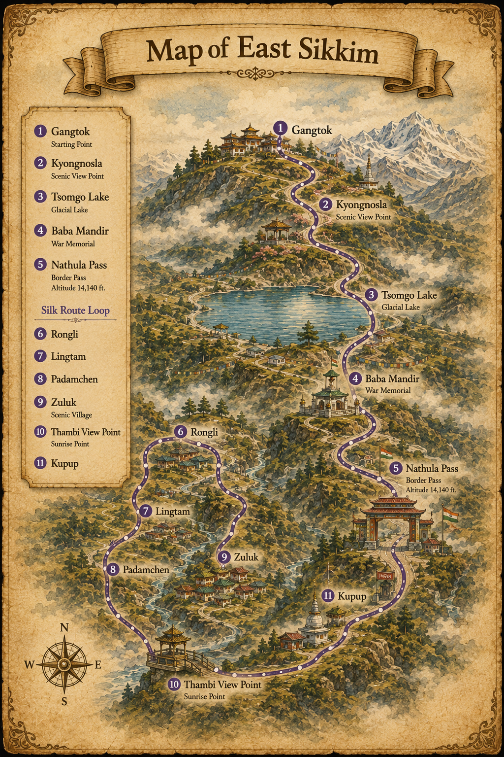 tour Destinations East sikkim tour map
